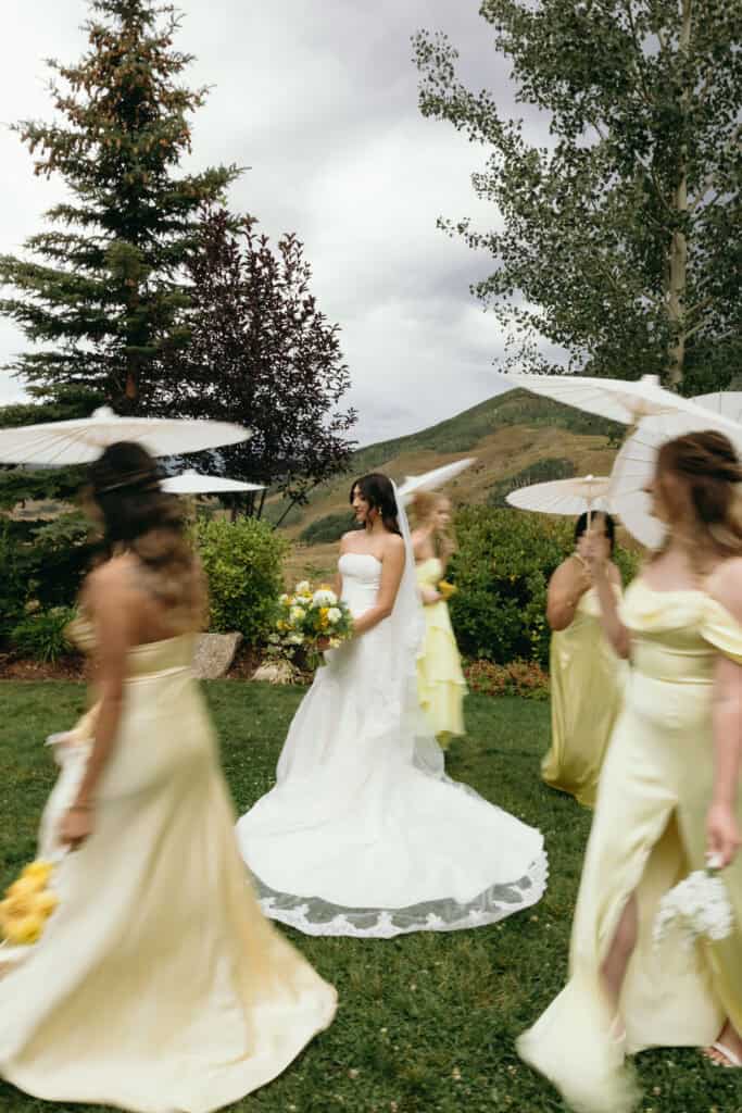 bridal party portraits during a lush colorado garden party wedding